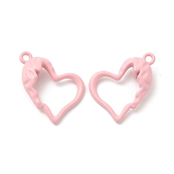 Pink Spray Painted Alloy Pendants, Hollow Heart Charm, Pink, 21x15.5x0.6mm, Hole: 1.6mm