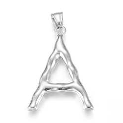 Letter A 304 Stainless Steel Pendants, Bamboo Shaped Letter, Stainless Steel Color, Letter.A, 47x33.5x5mm, Hole: 5x8mm