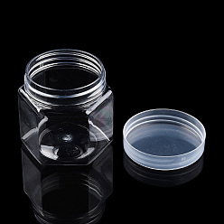 Clear Plastic Bead Storage Containers, Screw Top Bead Jars, Hexagon, Clear, 6.5x5.7x6.1cm, Inner Size: 5.3x6cm