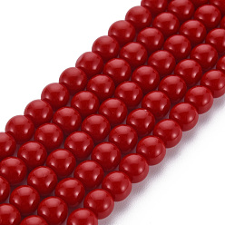 Red Glass Beads Strands, Imitation Jade, Round, Red, 6mm, Hole: 1mm, about 65~68pcs/strand, 15.35~15.75 inch(39~40cm)