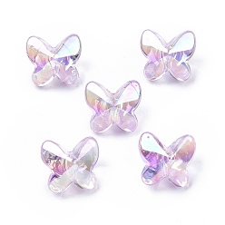 Prune Placage uv perles acryliques irisées arc-en-ciel, papillon, prune, 6x7x7mm, Trou: 1.8mm
