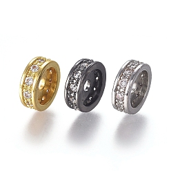 Couleur Mélangete Micro cuivres ouvrent cubes zircone perles d'espacement, plaqué longue durée, plat rond, clair, couleur mixte, 12x4mm, Trou: 2mm
