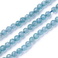 Cadet Blue Natural Apatite Beads Strands, Faceted, Round, Cadet Blue, 3~3.5mm, Hole: 0.5mm, about 115~130pcs/strand, 14.5~16.1 inch(37~41cm)