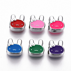 Mixed Color UV Plating Acrylic Beads, with Enamel, Rabbit, Platinum, Mixed Color, 12x12x7mm, Hole: 4mm