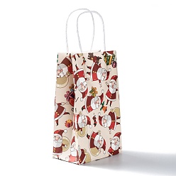 Santa Claus Рождественские тематические подарочные пакеты из крафт-бумаги, с ручками, сумки для покупок, Санта-Клаус фон, 13.5x8x22 см