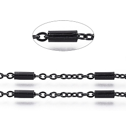 Electrophoresis Black 304 Stainless Steel Cable Chains, with Tube Beads, Soldered, with Spool, Flat Oval, Electrophoresis Black, Tube Beads: 54x28mm, link: 2~5.5x1.5~2mm, about 32.8 Feet(10m)/roll