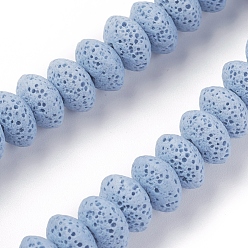 Light Steel Blue Natural Lava Rock Beads Strands, Dyed, Rondelle, Light Steel Blue, 10~11x6mm, Hole: 1.8mm, about 34 pcs/Strand, 7.87 inch(20cm)