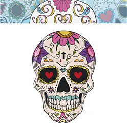 Coloré Autocollants de tatouages d'art corporel lumineux sur le thème d'halloween, autocollants en papier pour tatouages temporaires amovibles, crane, colorées, 85x60mm