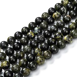 Serpentin Perles naturelles serpentine brins, ronde, 8.5~9mm, Trou: 1mm, Environ 45 pcs/chapelet, 14.96~15.04 pouce (38~38.2 cm)