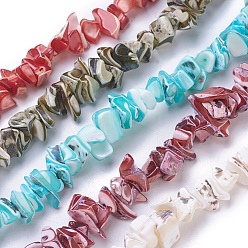 Couleur Mélangete Chapelets de perles en coquille eau douce , puce, teint, couleur mixte, 4~15x3~17mm, Trou: 0.8mm, environ 14.57 pouces (37 cm)