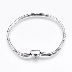 Stainless Steel Color 304 Stainless Steel European Style Chains Bracelet Making, with Clasps, Stainless Steel Color, 7-1/8 inch(180mm), 3mm