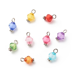 Mixed Color Transparent Acrylic Charms, with Tibetan Style Alloy & Iron Findings, Bead in Bead, Bicone, Mixed Color, 13.5x7.5mm, Hole: 2.5mm