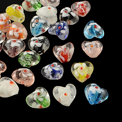Couleur Mélangete Faits à la main perles au chalumeau cahoteuses lumineux, cœur, couleur mixte, 13~15x15~16x10~12mm, Trou: 1~2mm