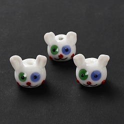 White Handmade Lampwork Beads, Rabbit, White, 14x15x15mm, Hole: 2mm