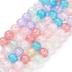 Colorful Transparent Crackle Glass Bead Strands, Round, Colorful, 8.5mm, Hole: 1.2mm, about 49pcs/strand, 14.84~14.96''(37.7~38cm)