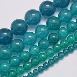 чирок Натуральные и крашеные нити шарик Malaysia нефрита, круглые, зелено-синие, 8 мм, отверстие : 1.0 мм, около 50 шт / нитка, 15 дюйм