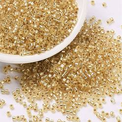 Vara de Oro Perlas de semillas cilíndricas, plata forrada, agujero redondo, tamaño uniforme, vara de oro, 2x1.5 mm, agujero: 0.8 mm, sobre 40000 unidades / bolsa, sobre 450 g / bolsa