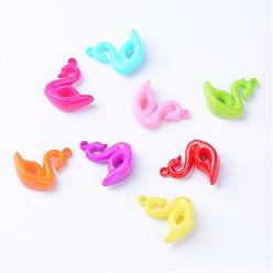 Mixed Color Opaque Acrylic Pendants, Swan, Mixed Color, 39x33x14.5mm, Hole: 3mm, about 120pcs/500g