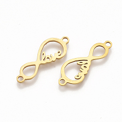 Golden 201 Stainless Steel Links connectors, Laser Cut Links, Infinity with Word Love, Golden, 9x25x1mm, Hole: 1.8mm