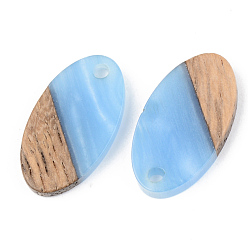Aciano Azul Colgantes de resina opaca y madera de nogal, oval, azul aciano, 20x11x3 mm, agujero: 2 mm