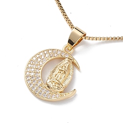 Luna Collar con colgante de religión de circonita cúbica transparente, oro 304 joyas de acero inoxidable para mujer., luna, 16.26 pulgada (41.3 cm), colgante: 21x18x3.5 mm
