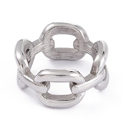 Stainless Steel Color Unisex 304 Stainless Steel Finger Rings, Wide Band Rings, Curb Chain Shape, Stainless Steel Color, Size 7, 9.7mm, Inner Diameter: 17.5mm