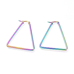 Rainbow Color 201 Stainless Steel Angular Hoop Earrings, with 304 Stainless Steel Pin, Hypoallergenic Earrings, Triangle, Rainbow Color, 66x58x2mm, 12 Gauge, Pin: 0.8mm