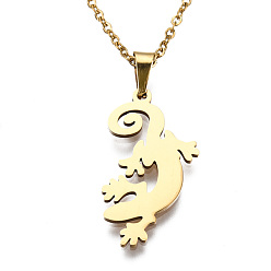 Golden 201 Stainless Steel Pendants Necklaces, with Cable Chains and Lobster Claw Clasps, Gecko, Golden, 17.71 inch(45cm), 1.5mm