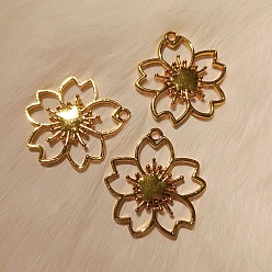 Golden Zinc Alloy Open Back Bezel Pendants, For DIY UV Resin, Epoxy Resin, Pressed Flower Jewelry, Sakura, Golden, 30x29x2.2mm