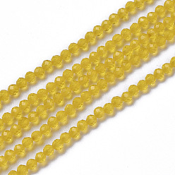Or Chapelets de perles en verre, facette, ronde, or, 3~3.5x2.5~3mm, Trou: 0.3mm, Environ 114~125 pcs/chapelet, 14 pouce (35.5 cm)