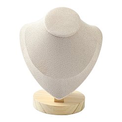 Linen Necklace Bust Display Stand, with Wooden Base, Microfibre, 15x17cm