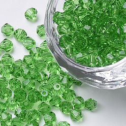 Зеленый лайм Имитация 5301 бикон бисера, прозрачные граненые стеклянные бусины, зеленый лайм, 4x3 мм, отверстие : 1 мм, около 720 шт / упаковка