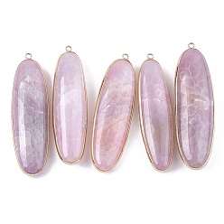 Flamingo Natural Agate Big Pendants, with Brass Findings, Dyed, Oval, Golden, Flamingo, 73~74x20~22x12~16mm, Hole: 2mm