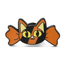 Cat Shape Broche de esmalte de aleación con tema de halloween, pin para ropa de mochila, forma de gato, 16x30x1.5 mm