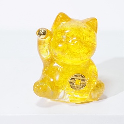 Citrino Decoraciones de exhibición artesanales de resina y chips de citrino natural, figura de gato de la suerte, para el hogar adorno de feng shui, 63x55x45 mm