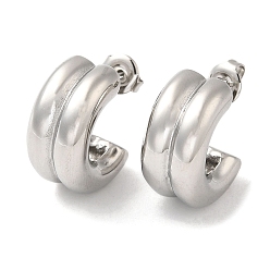 Stainless Steel Color 304 Stainless Steel Round Stud Earrings, Half Hoop Earrings, Stainless Steel Color, 19.5x10mm