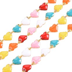 Colorful 304 Stainless Steel Heart Link Chains, with Enamel, Real 18K Gold Plated, Soldered, Colorful, 10x6x1.5mm, about 3.28 Feet(1m)/Strand