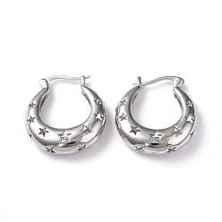 Platinum Rack Plating Brass Hollow Star Hoop Earrings for Women, Lead Free & Cadmium Free, Platinum, 24x22x6mm, Pin: 0.6x1.1mm