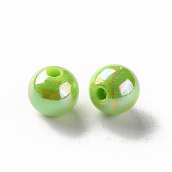 Pelouse Verte Perles acryliques opaques, de couleur plaquée ab , ronde, pelouse verte, 8x7mm, Trou: 2mm, environ1745 pcs / 500 g