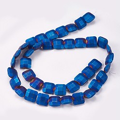 Blue Plated Electroplated Non-magnetic Synthetic Hematite Beads Strands, Frosted, Faceted, Square, Blue Plated, 10x10x4mm, Hole: 0.7mm, about 40pcs/strand, 15.9 inch(40.5cm)