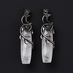 Quartz Crystal Natural Quartz Crystal Big Pendants, with Rack Plating Brass Findings, Cadmium Free & Lead Free, Faceted, Column with Branch, 55.5~57x15x13.5~14mm, Hole: 6x4mm