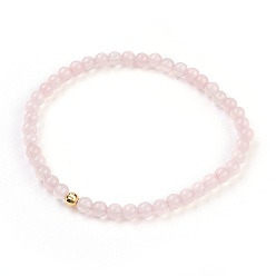 Rose Quartz Natural Rose Quartz Stretch Bracelets, with 925 Sterling Silver Spacer Beads, Round, 2-1/8 inch(5.5cm)