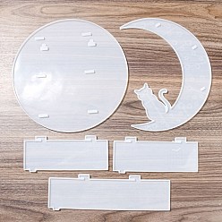 Cat Shape Kit de moules en silicone pour étagère flottante en forme de lune, bricolage, moules de stockage, moules de résine, forme de chat, 77~257x180~257x5.5~6mm