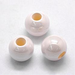 Blanc Perles européennes imitation plastique abs, perles de rondelle avec grand trou , nacré, blanc, 12x10mm, trou: 5 mm, environ 500 PCs / sachet 