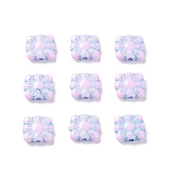Pearl Pink Opaque Acrylic Beads, Metal Enlaced, Square with Flower Pattern, Pearl Pink, 9.5~10x10.5~11x3.5mm, Hole: 1.6mm, about 1990pcs/500g