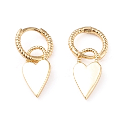 Golden Brass Dangle Huggie Hoop Earrings, Long-Lasting Plated, Heart, Golden, 28.5mm, Pin: 1mm