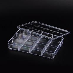 Clear Clear Plastic Storage Container With Lid, 12 Compartments, 14.5cm wide, 23cm long, 3.6cm high