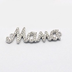 Platinum Word Mama Brass Micro Pave Cubic Zirconia Links, For Mother's Day Jewelry Making, Cadmium Free & Nickel Free & Lead Free, Platinum, 9x30x2mm, Hole: 1mm