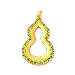 Esmeralda Colgantes de diamantes de imitación de aleación de chapado en rack con anillo de salto, encantos de calabaza, color dorado mate, esmeralda, 42x25x2.5 mm, agujero: 3.5 mm
