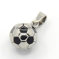 Stainless Steel Color Trendy Necklace Findings 304 Stainless Steel FootBall/Soccer Ball Pendants, Sports Charms, Black, Stainless Steel Color, 15x11mm, Hole: 3x6mm